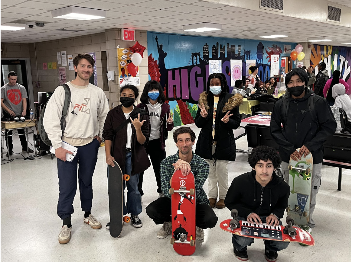 The skate club with their advisor, Mr. Moody and some of the members. 
(Courtesy: Instagram, @johndeweybk)