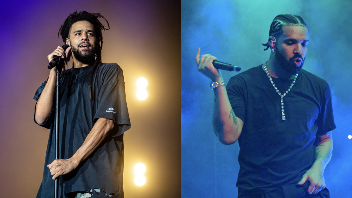 Rappers J. Cole (left) and Drake (right).