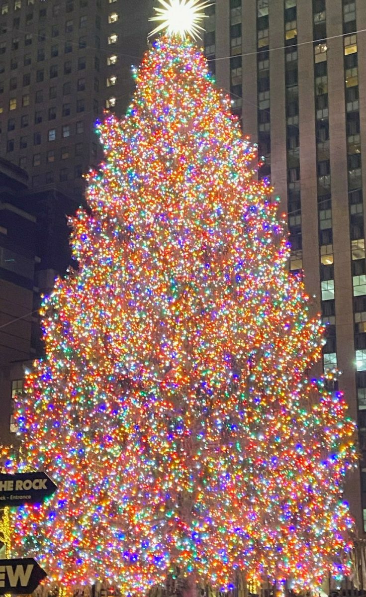 The renown Christmas Tree lit up at Rockefeller Center in Manhattan. 
