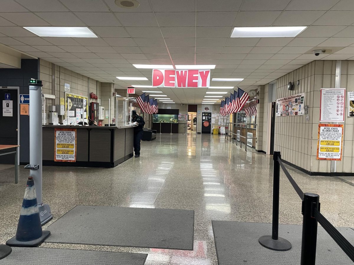 Inside of John Dewey High School. The entrance of the school.