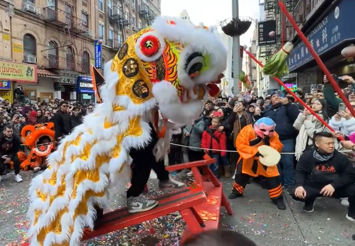 A Chinese lion dance performance during the Lunar New Year Firecracker Ceremony in Chinatown on Wednesday, January 29th, 2025.