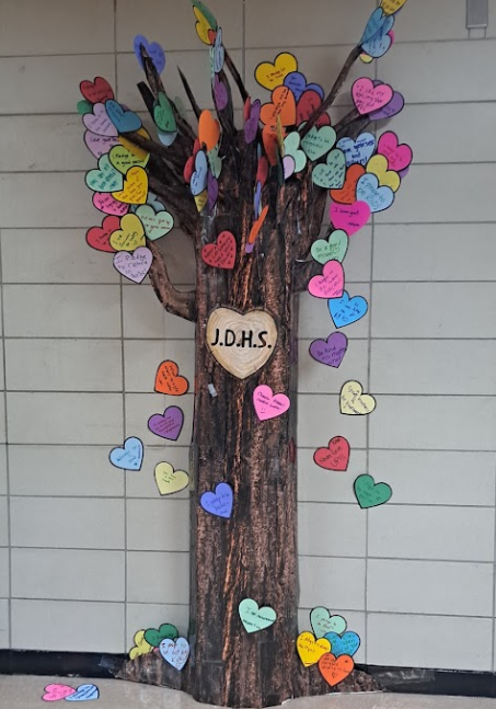 The 'Tree of kindness' made out of students pledges, located next to the cafeteria. 