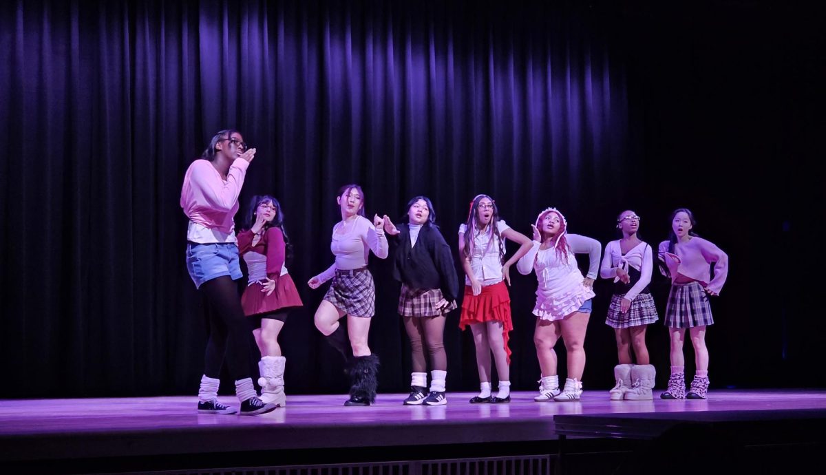 Tishara Behlin, Megan Therese Teves, Quiana Prime, Myah Paduani, Zixuan Li, Xun Fu, Brianna Cordero, and Diana Suquitana doing the dance performance to "Tell Me"